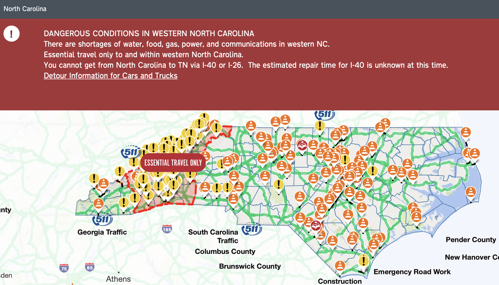 a map of the state of north carolina